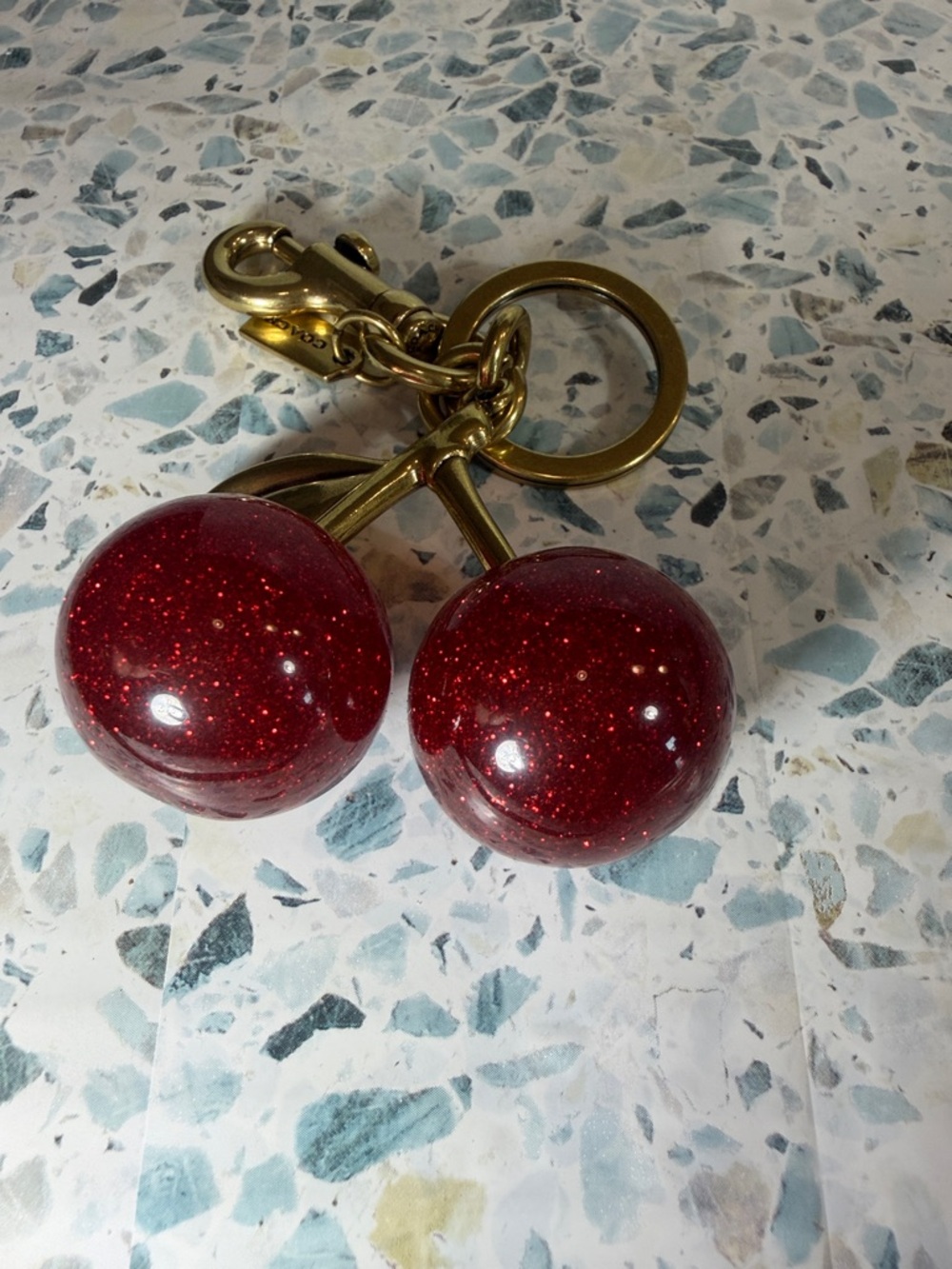 Coach Gold-Tone Cherry Keychain with Red Resin Charms - Picture 2 of 3